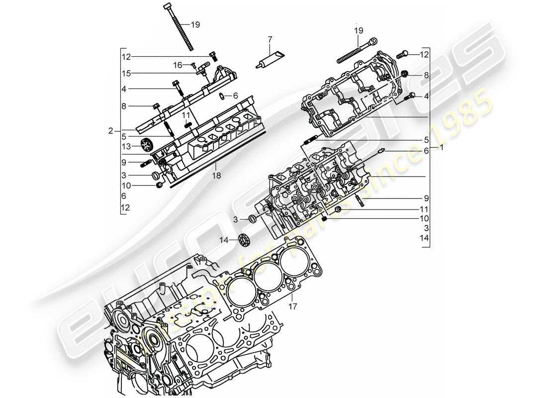 porsche 2010 (cayenne e1 9pa) cabeza de cilindro diagrama de piezas