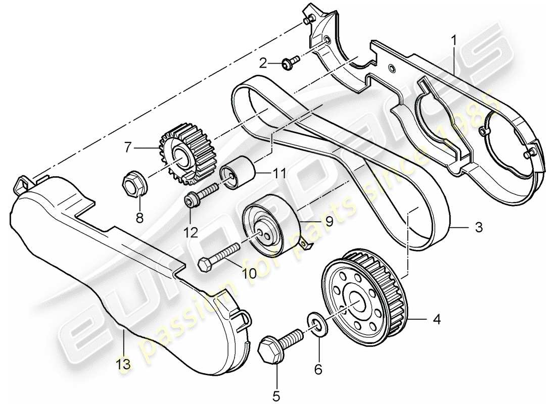 porsche 2010 (cayenne e1 9pa) correa dentada diagrama de piezas