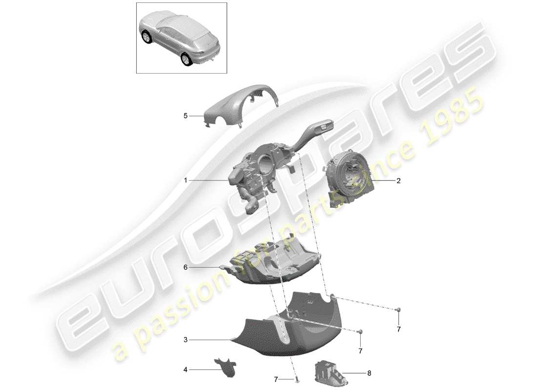 porsche 2015 (macan) diagrama de piezas del interruptor de la columna de dirección