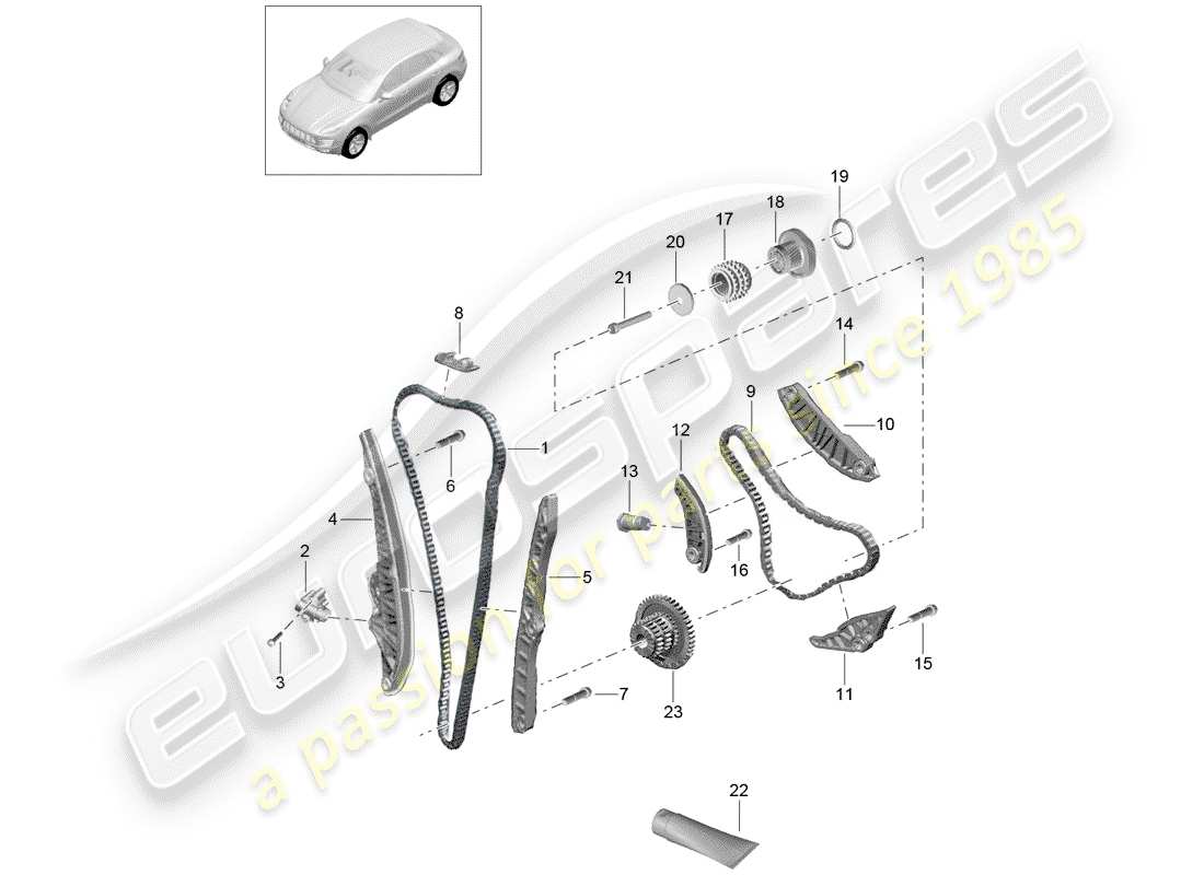 porsche 2015 (macan) cadena de distribución diagrama de piezas
