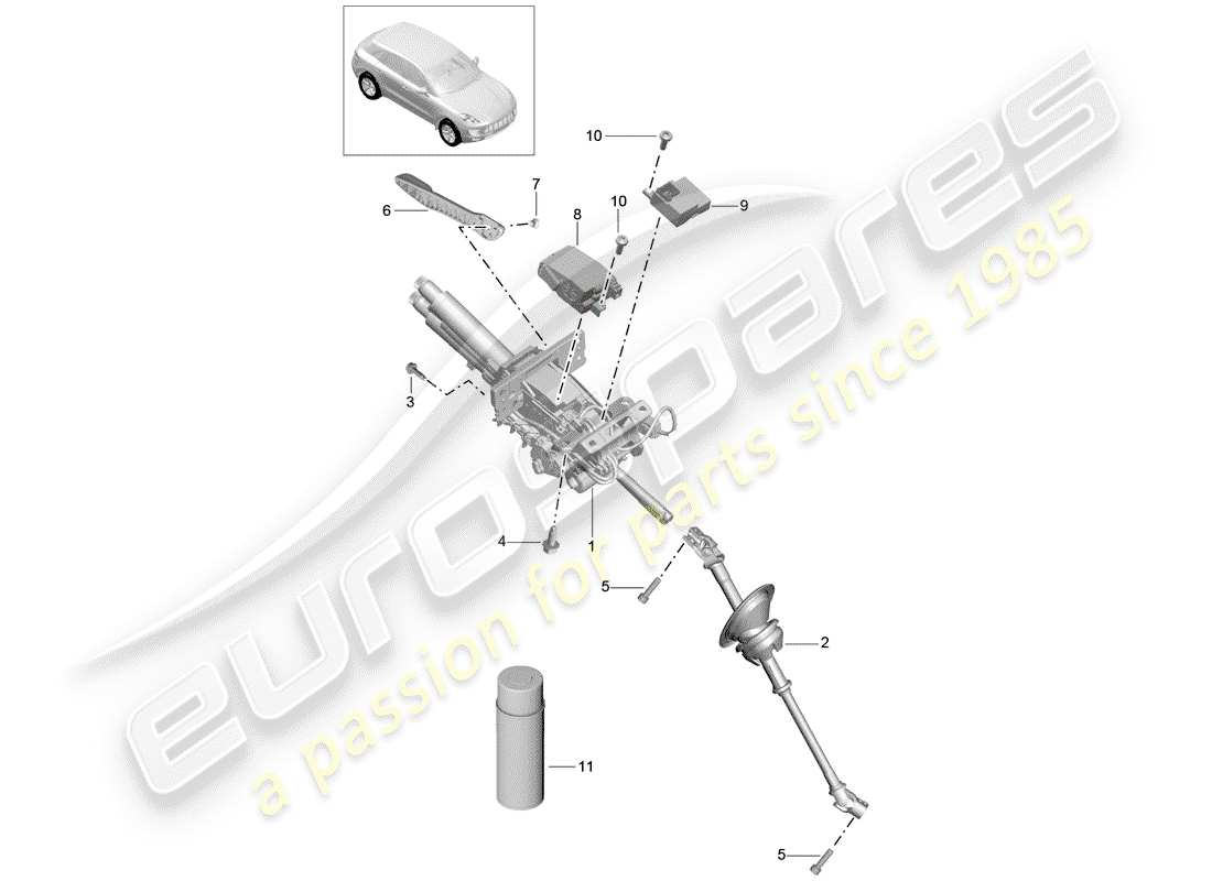 porsche 2015 (macan) diagrama de piezas de la columna de dirección