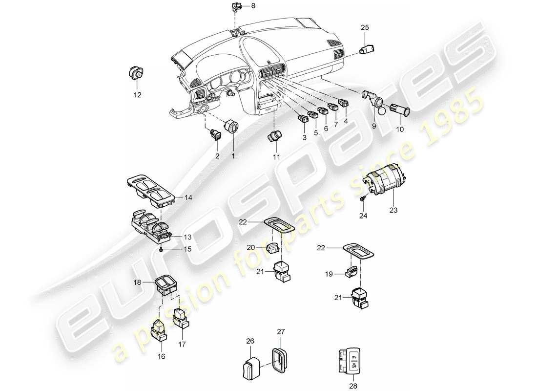porsche 2004 (cayenne e1 9pa) switch diagrama de piezas