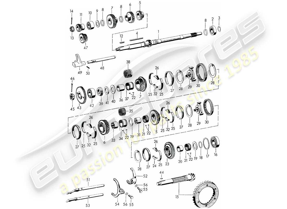 porsche 1954 (356/356a) engranajes y ejes - para - transmisión diagrama de piezas
