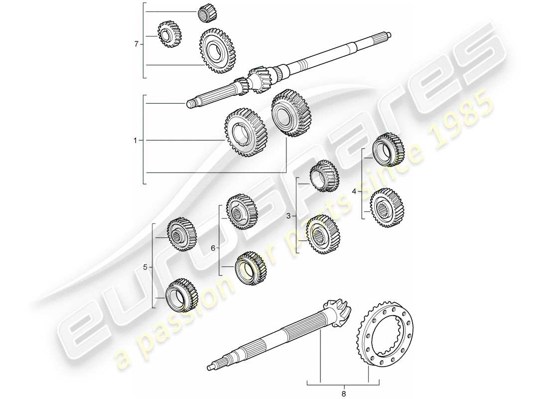 porsche 2007 (997-1 gt3) juegos de ruedas dentadas diagrama de piezas
