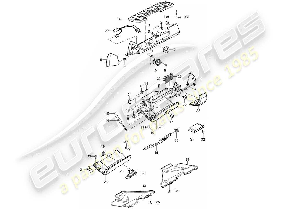 porsche 2007 (997-1 gt3) guantera diagrama de piezas