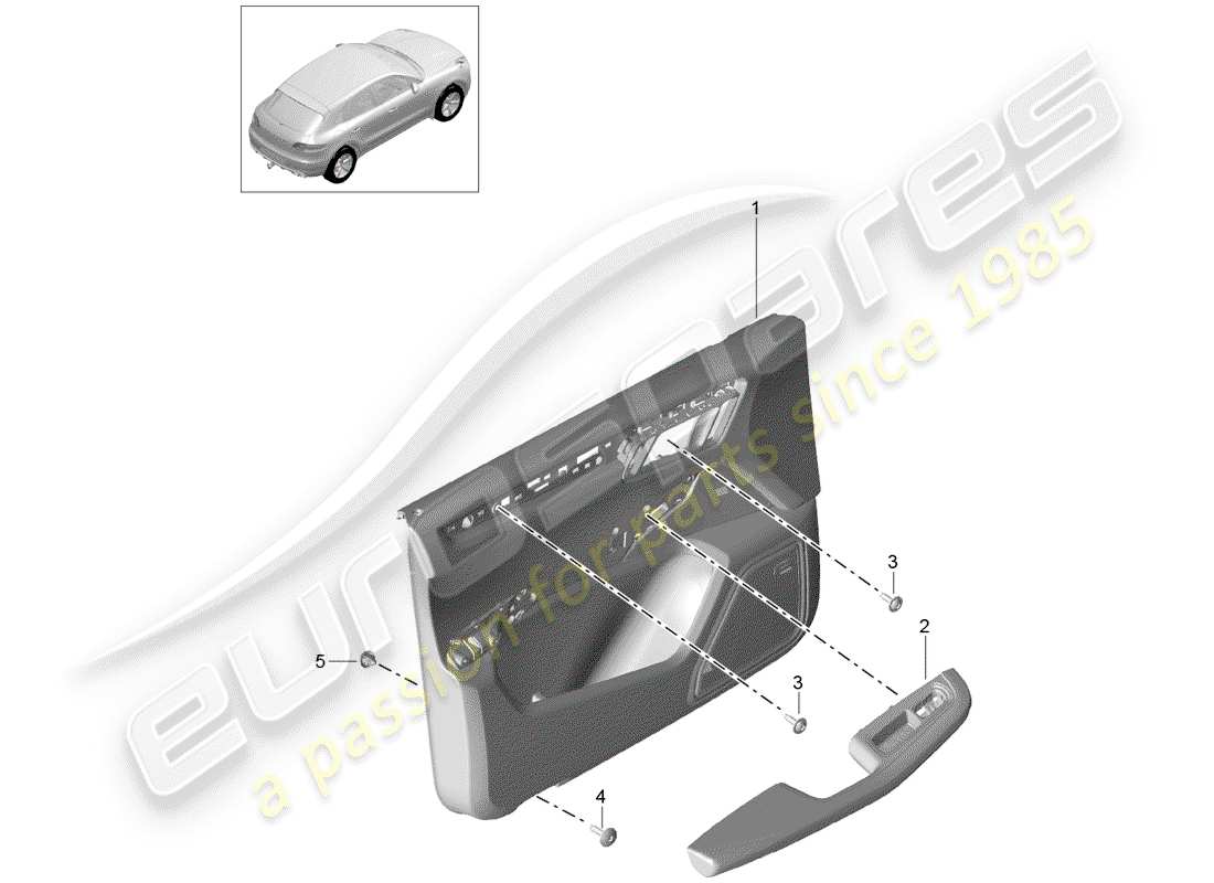 porsche 2015 (macan) diagrama de piezas del panel de puerta