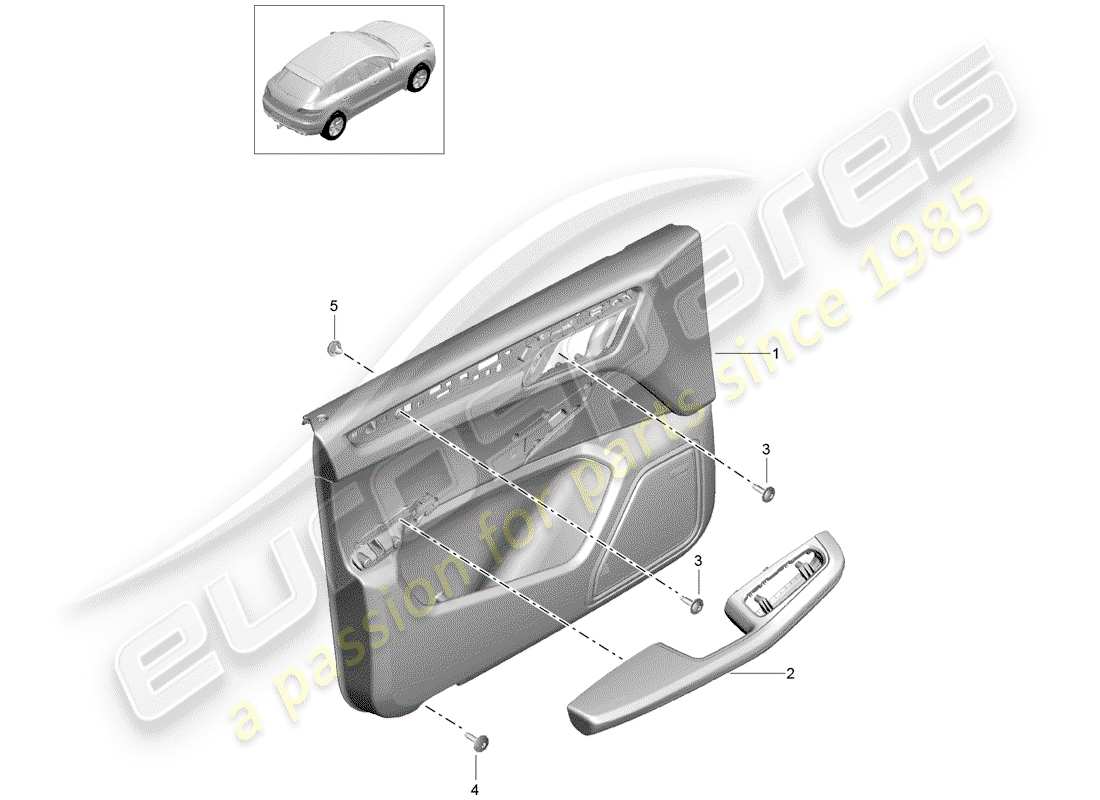 porsche 2015 (macan) diagrama de piezas del panel de puerta