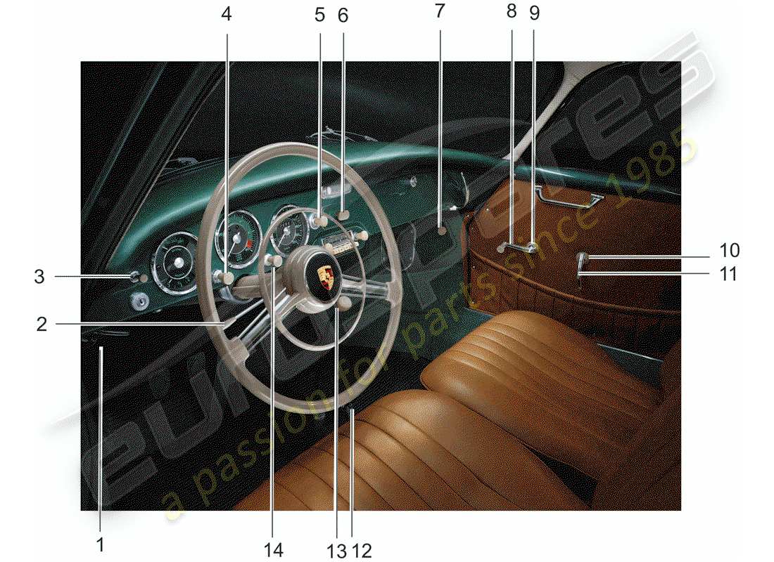 porsche 1957 (356/356a) botón - configuración - interruptor diagrama de piezas