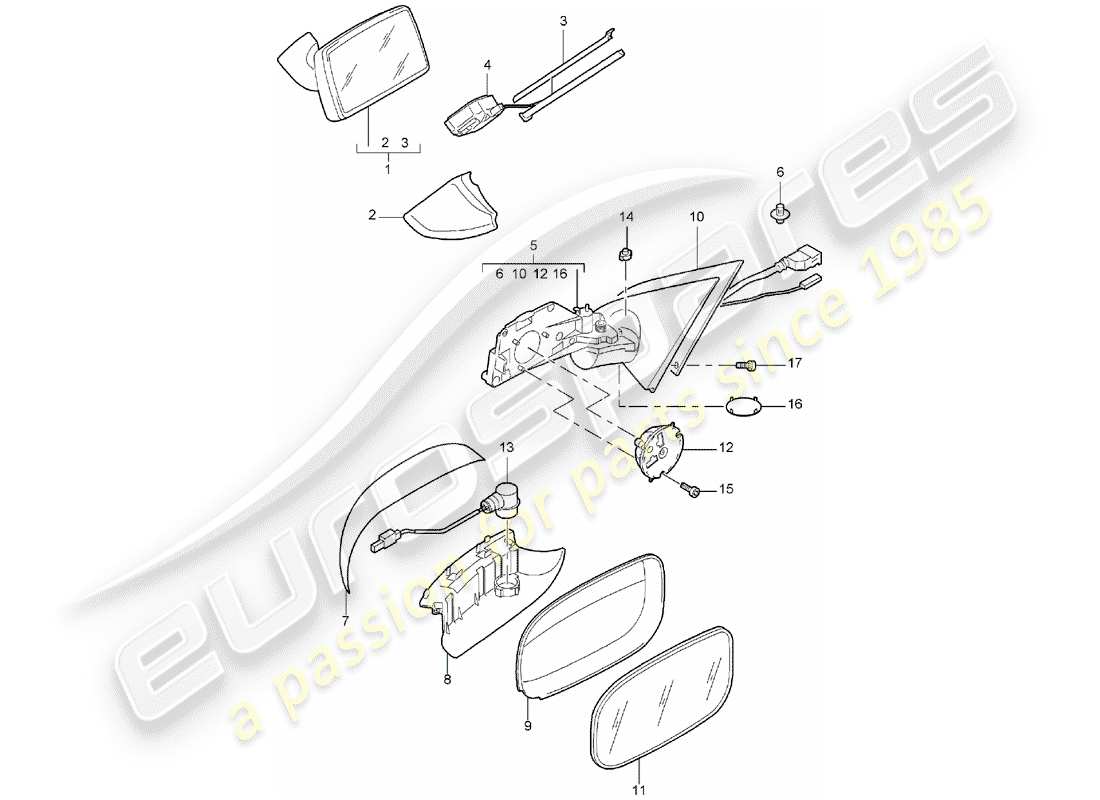 porsche 2004 (cayenne e1 9pa) espejo retrovisor interior diagrama de piezas