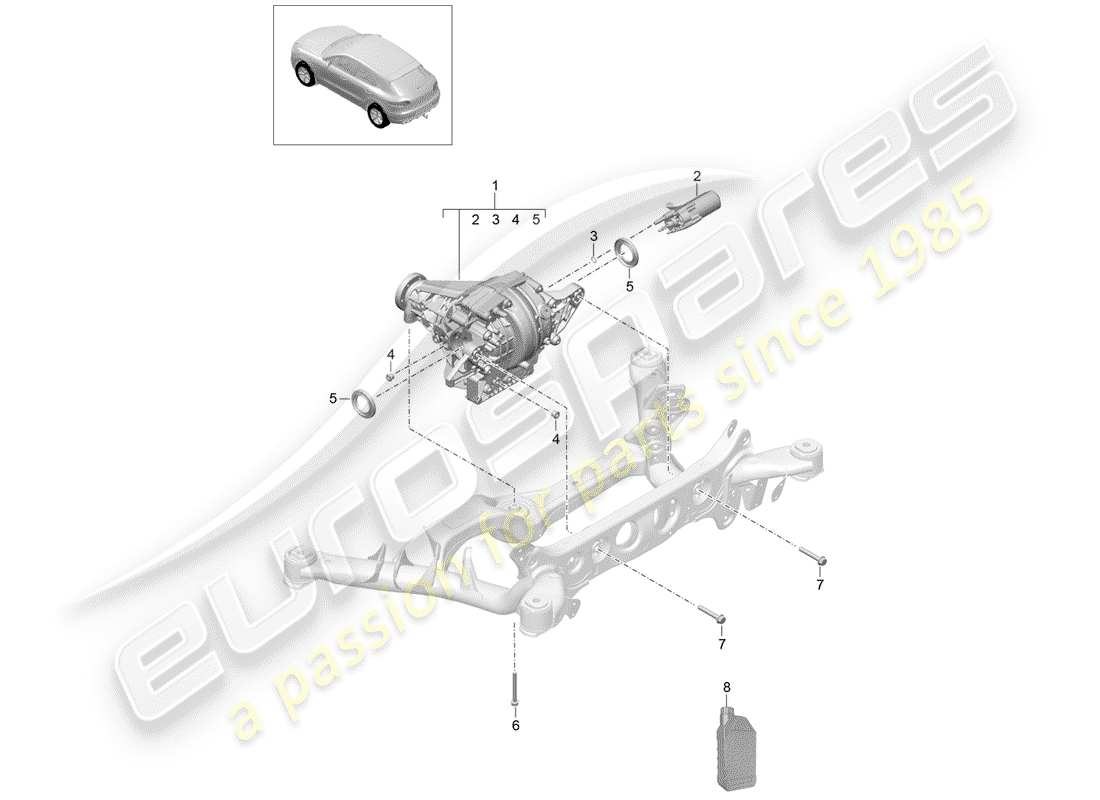 porsche 2015 (macan) diferencial del eje trasero diagrama de piezas
