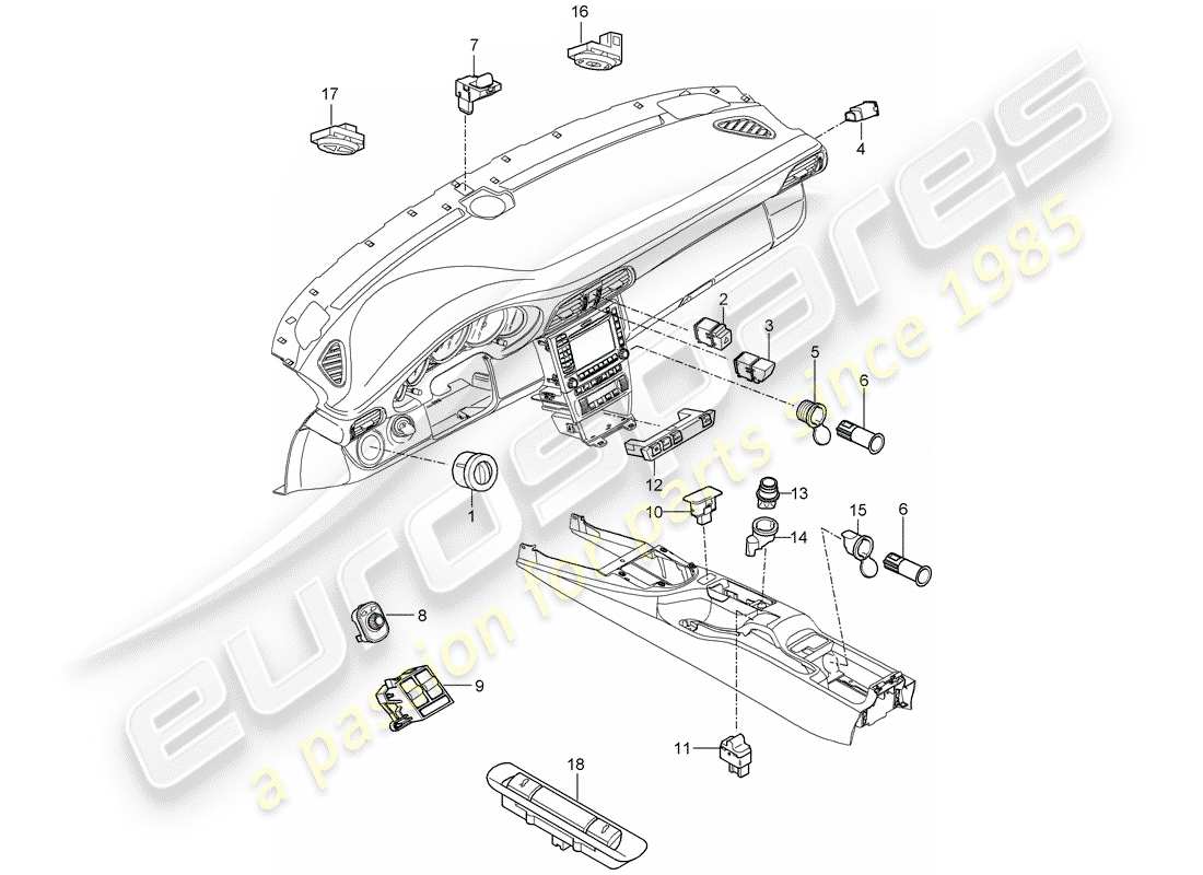 porsche 2008 (997-1 gt3) switch diagrama de piezas