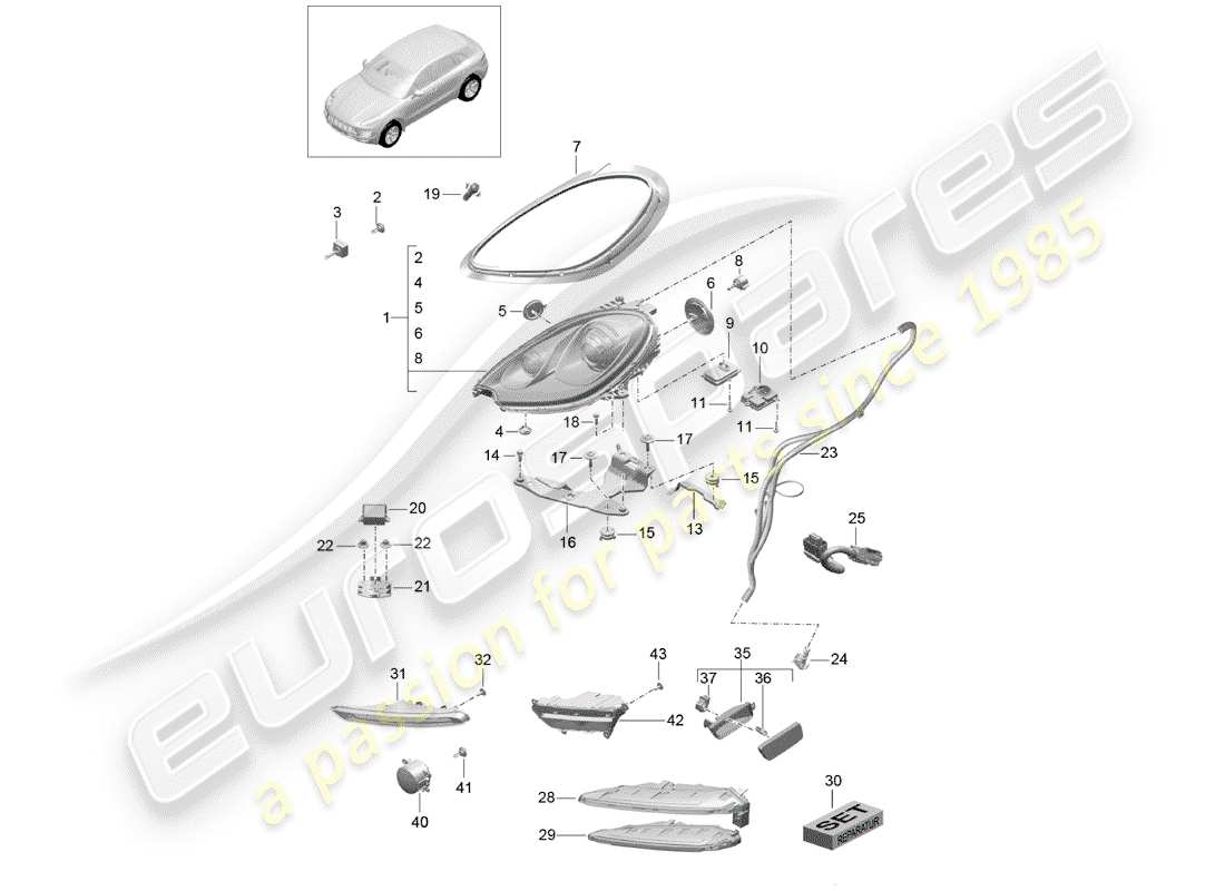 porsche 2015 (macan) diagrama de piezas del faro