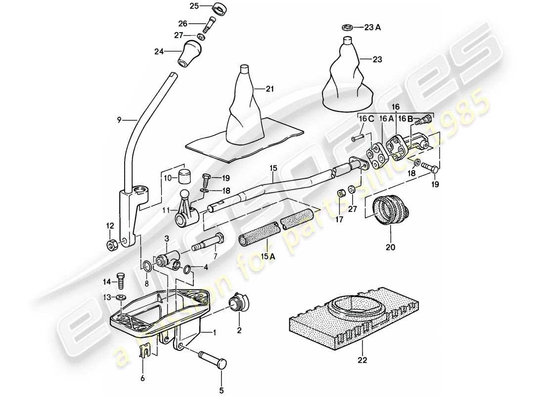 porsche 1987 (911) control de transmisión diagrama de piezas