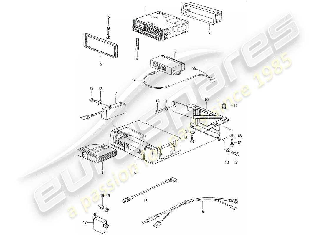 porsche 1990 (964) unidad de radio - piezas de instalación diagrama de piezas