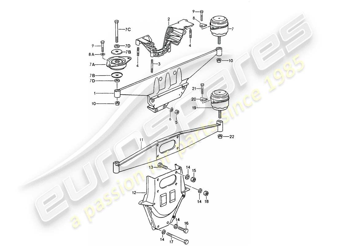 porsche 1990 (964) suspensión del motor diagrama de piezas