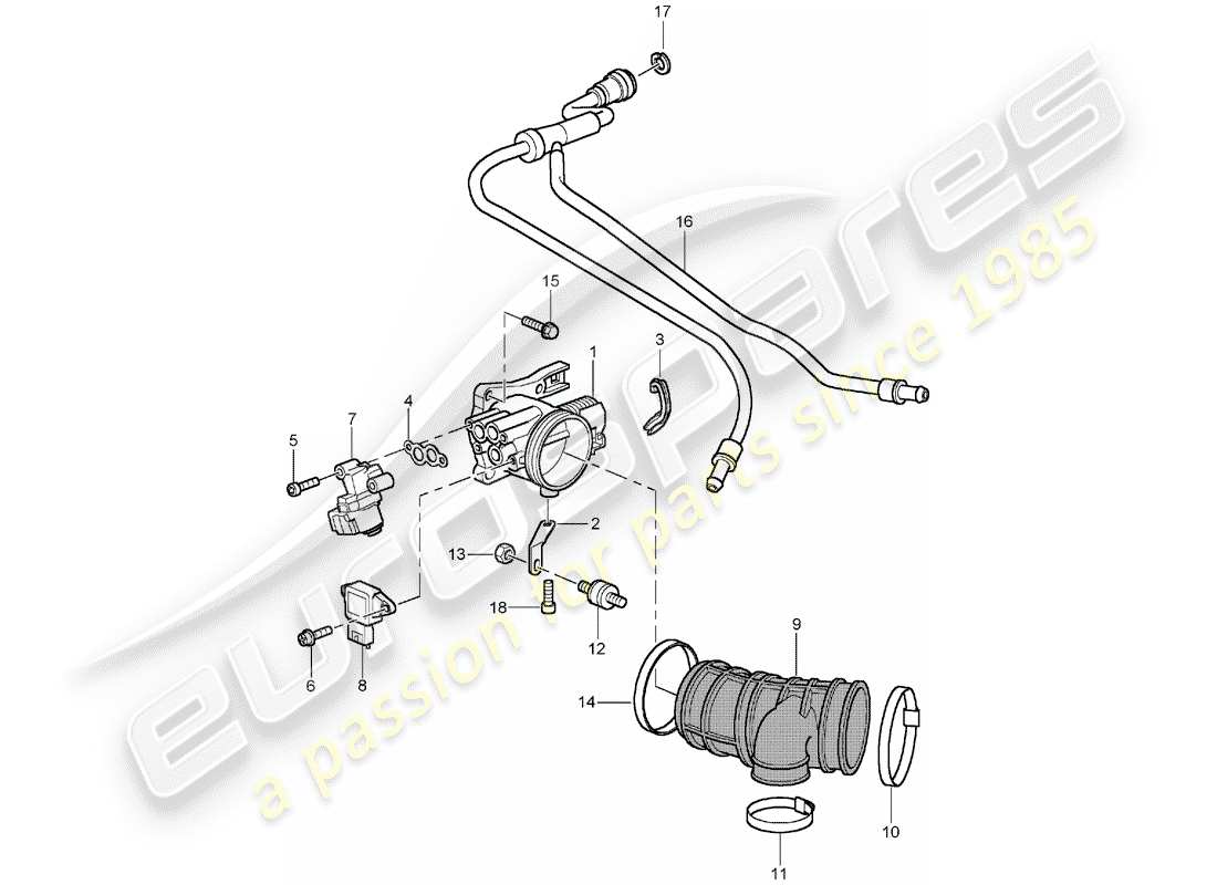 porsche 2004 (996) diagrama de piezas del cuerpo del acelerador