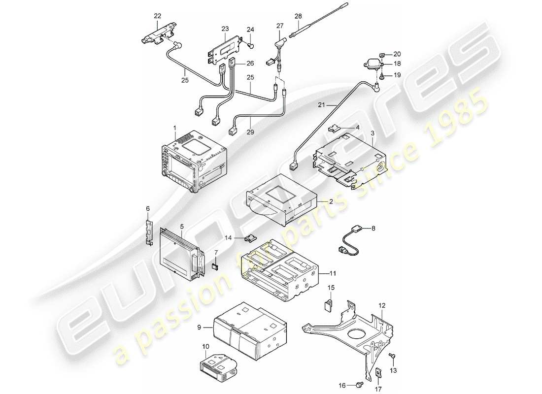 porsche 2005 (997-1) unidad de radio diagrama de piezas