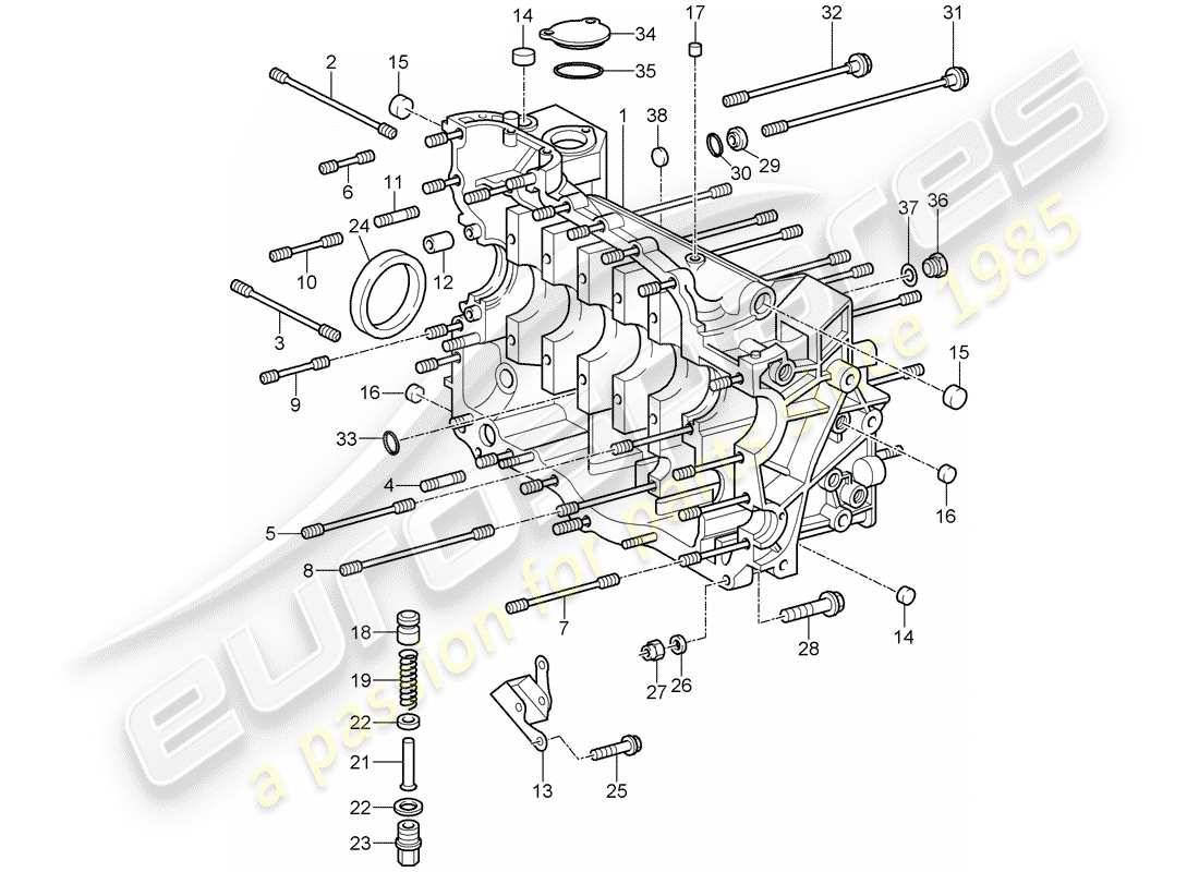 porsche 2008 (997-1 gt3) crankcase diagrama de piezas