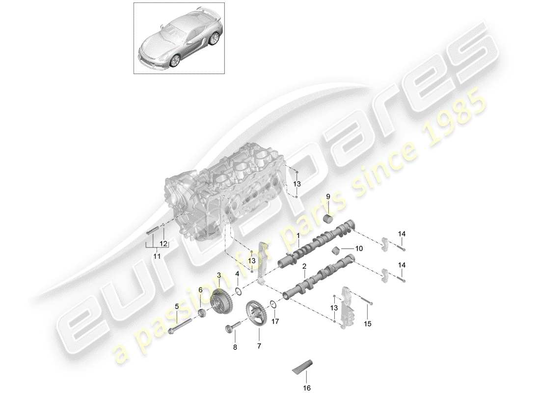 porsche 2016 (981 cayman gt4) árbol de levas diagrama de piezas