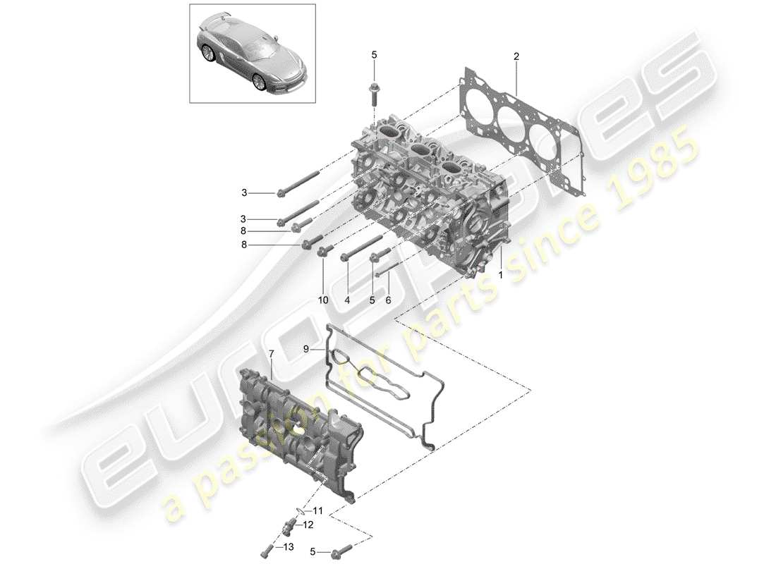 porsche 2016 (981 cayman gt4) cabeza de cilindro diagrama de piezas