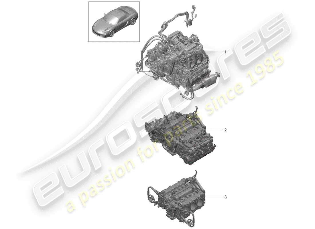 porsche 2015 (981 boxster) motor de repuesto diagrama de piezas