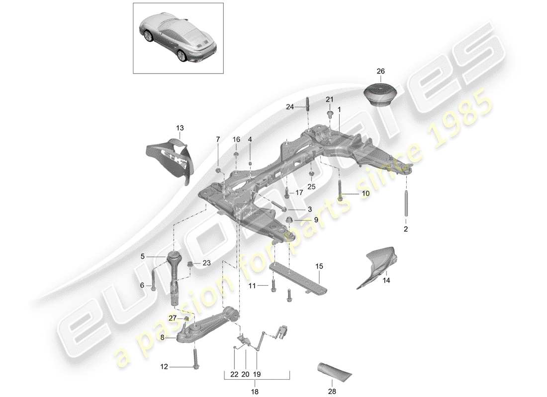 porsche 991 turbo (2019) diagrama de piezas del travesaño