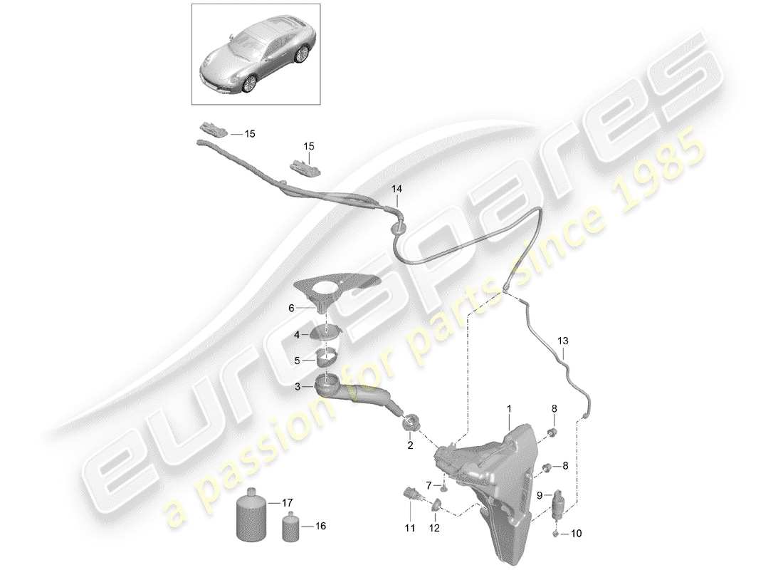 porsche 2017 (991-2) windshield washer unit diagrama de piezas