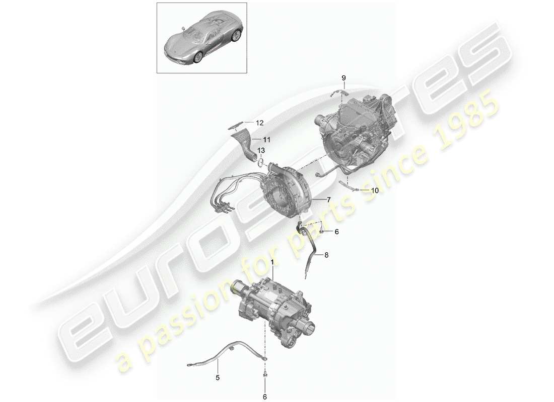 porsche 2015 (918 spyder) diagrama de piezas del motor eléctrico