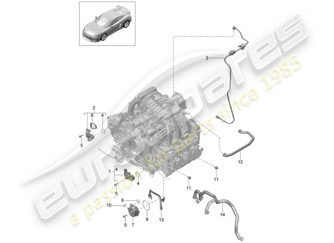 porsche 2016 (981 cayman gt4) crankcase diagrama de piezas