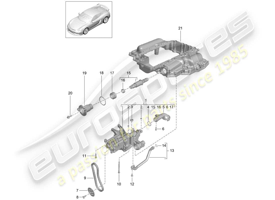porsche 2016 (981 cayman gt4) bomba de aceite diagrama de piezas