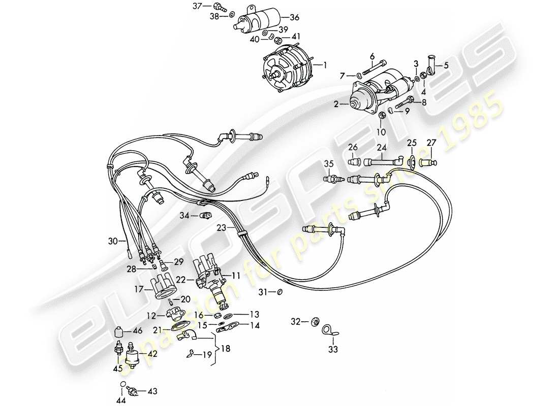 porsche 1966 (911/912) electricidad del motor diagrama de piezas