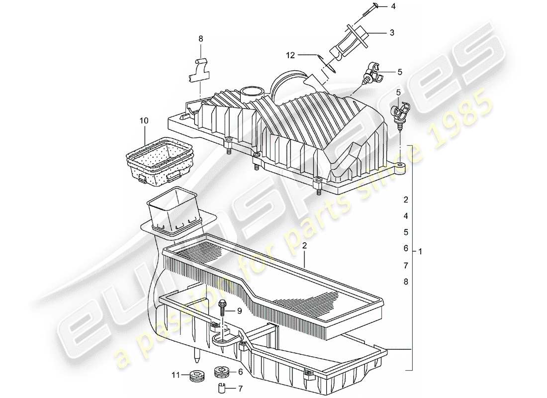 porsche 2004 (996) diagrama de piezas del limpiador de aire