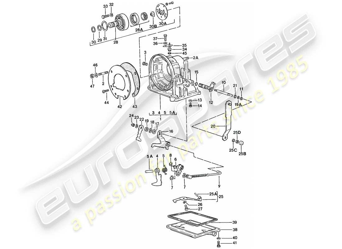 porsche 924s (1986) caja de transmisión - transmisión automática diagrama de piezas