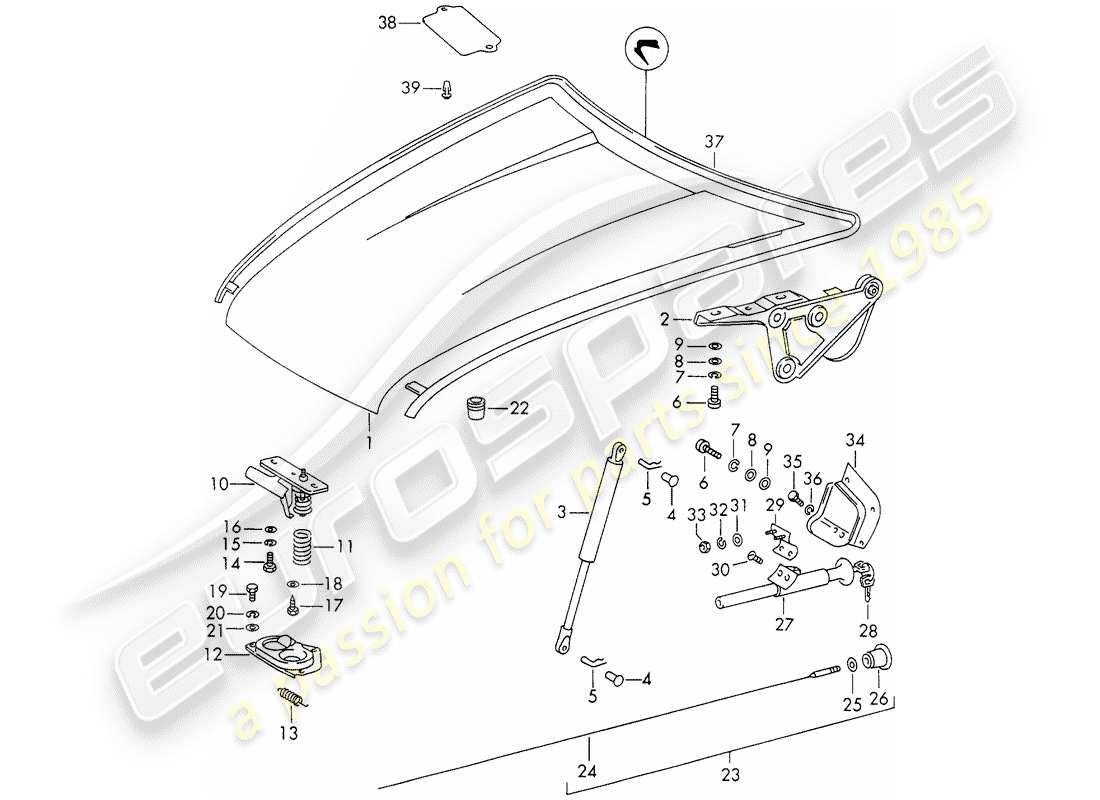porsche 1973 (911) diagrama de piezas de la cubierta