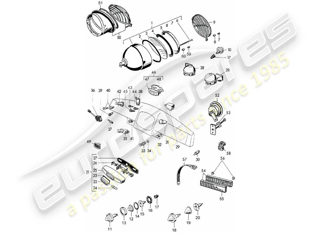 porsche 1957 (356/356a) faro - y - interruptor diagrama de piezas