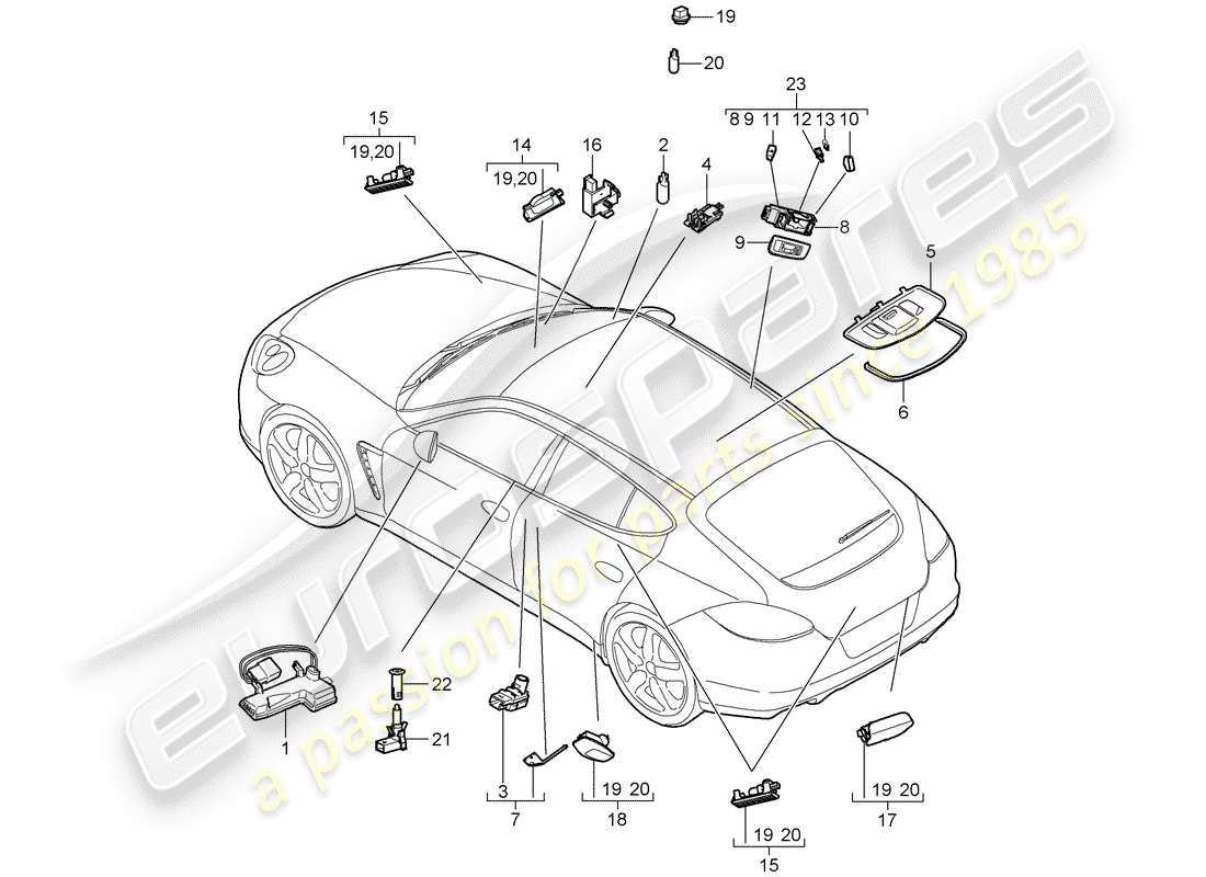 porsche 2010 (panamera 970) luces interiores diagrama de piezas