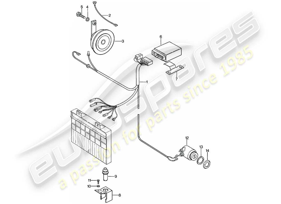 porsche 1985 (924) sistema de alarmas diagrama de piezas
