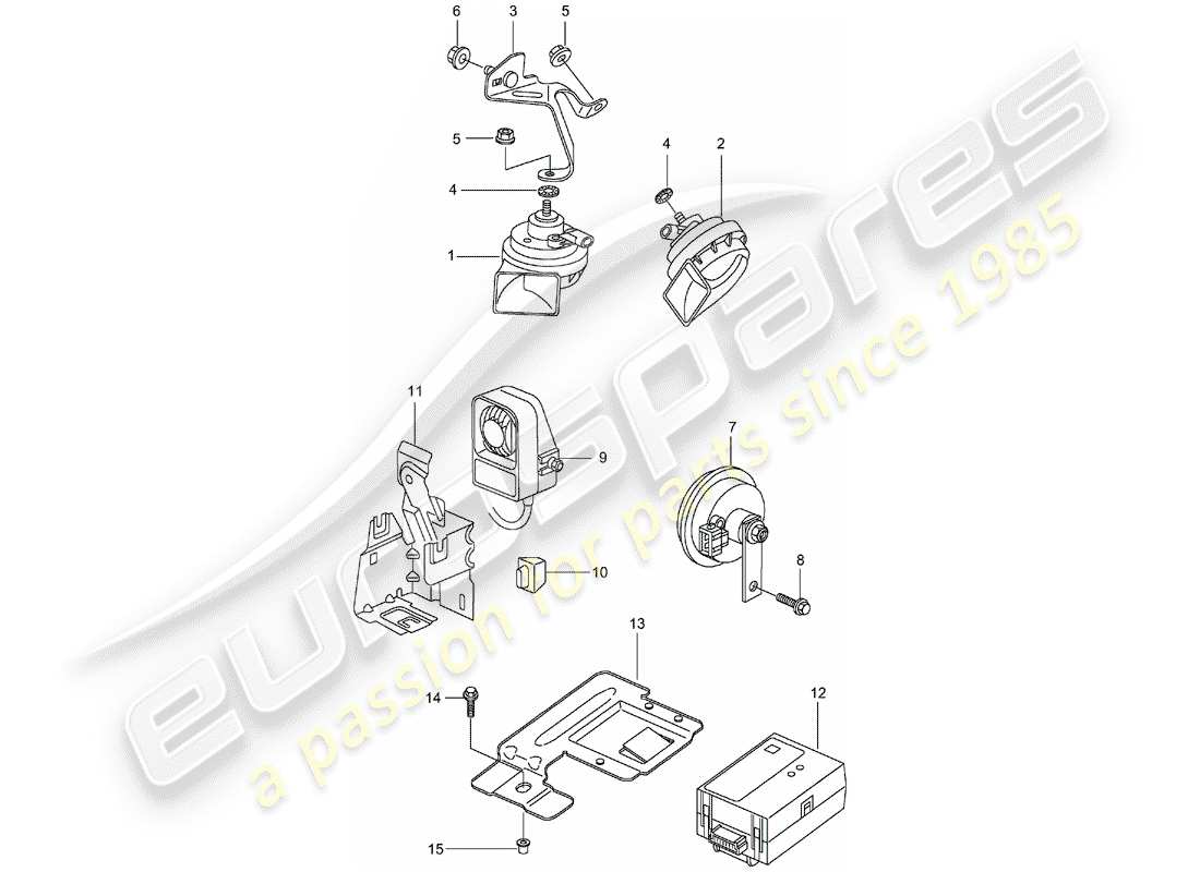 porsche 2002 (996 gt3) bocina fanfare - bocina - sistema de alarma diagrama de partes