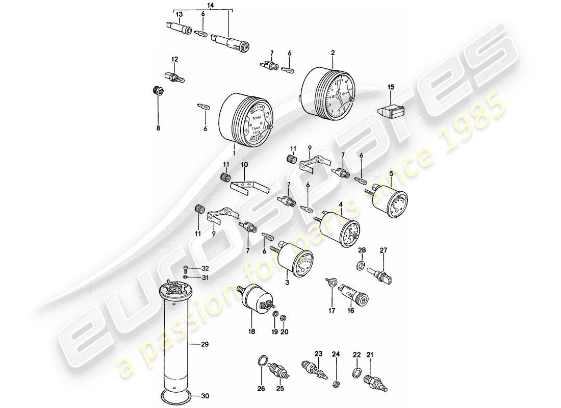 porsche 1988 (924s) cuadro de instrumentos - sensor diagrama de piezas