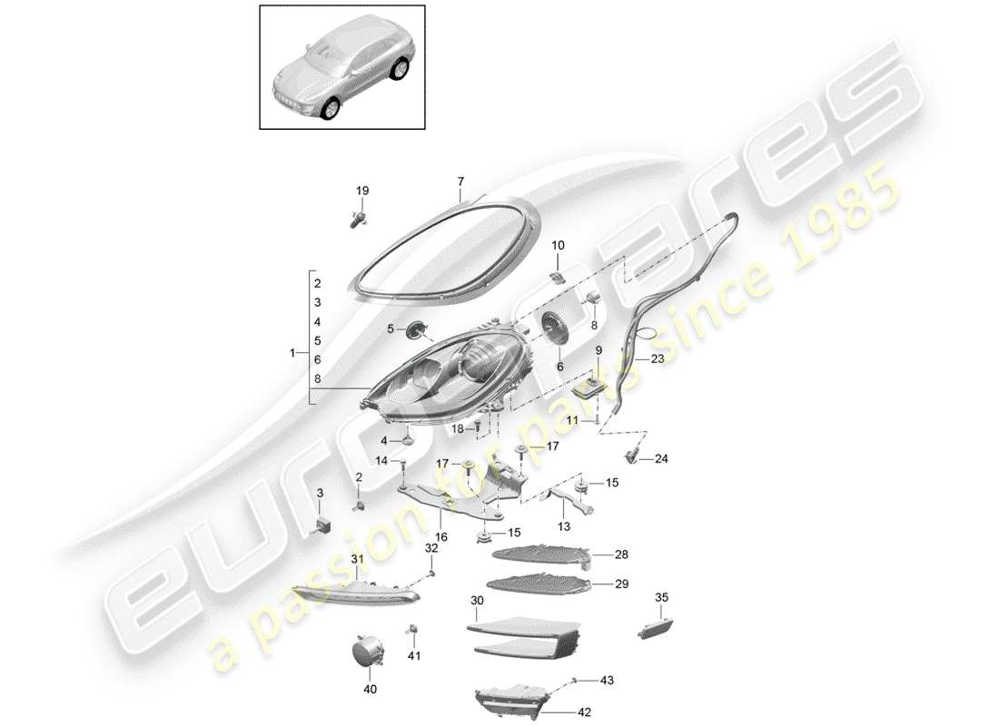 porsche 2015 (macan) diagrama de piezas del faro
