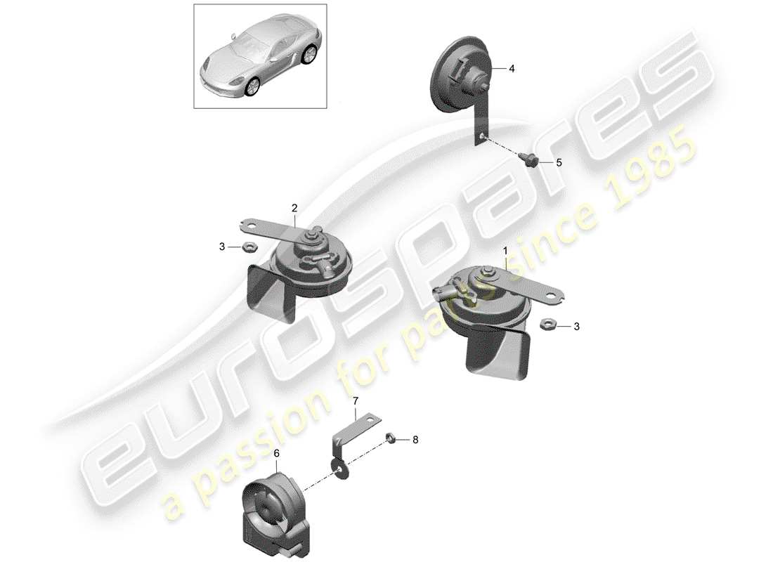 porsche 2017 (718 cayman) diagrama de piezas de la bocina de fanfaria