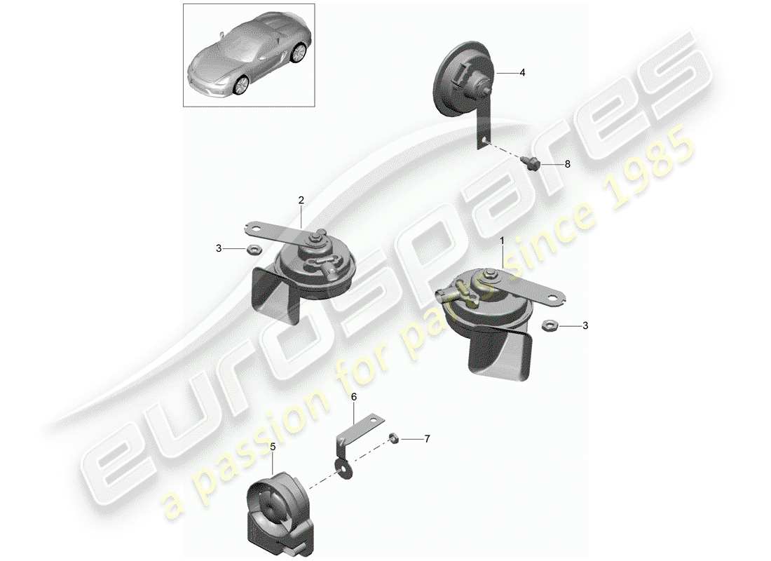 porsche 2016 (981 boxster spyder) diagrama de piezas de la bocina de fanfaria