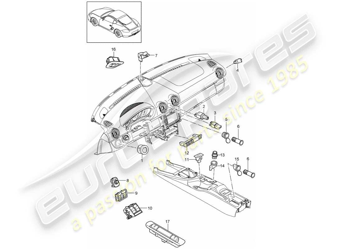 porsche 2012 (987 cayman) diagrama de piezas del interruptor