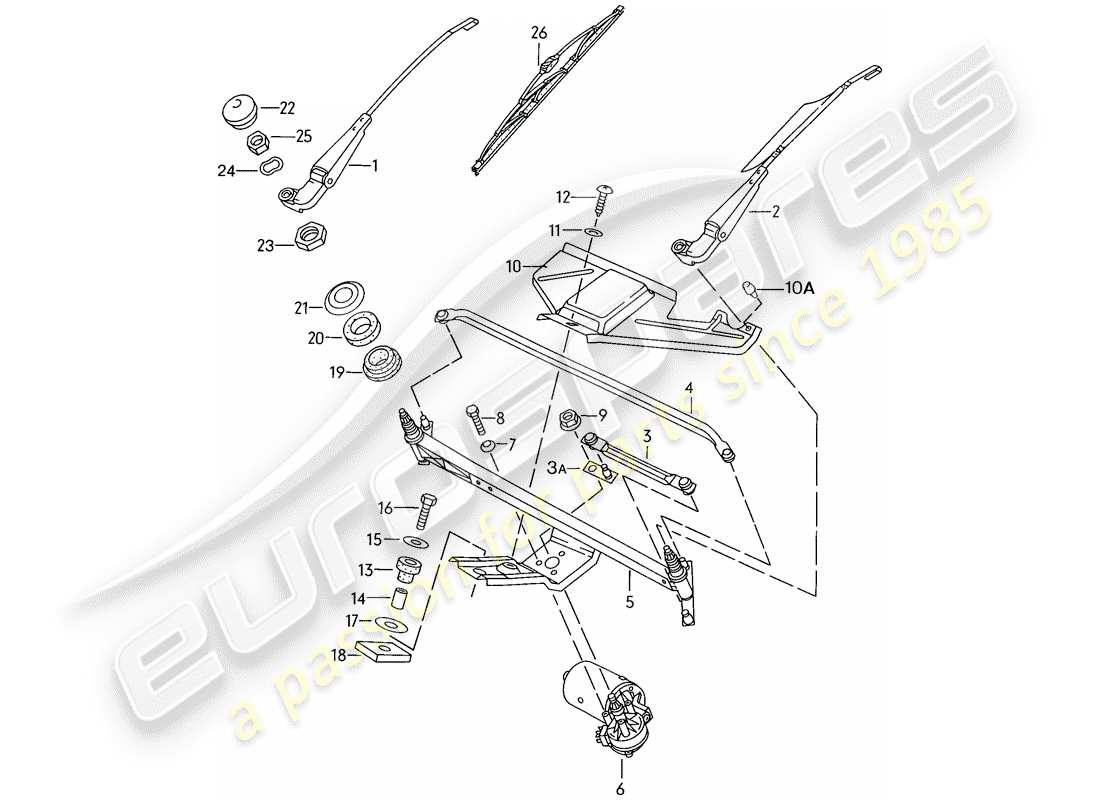 porsche 1986 (924s) sistema de limpiaparabrisas diagrama de piezas
