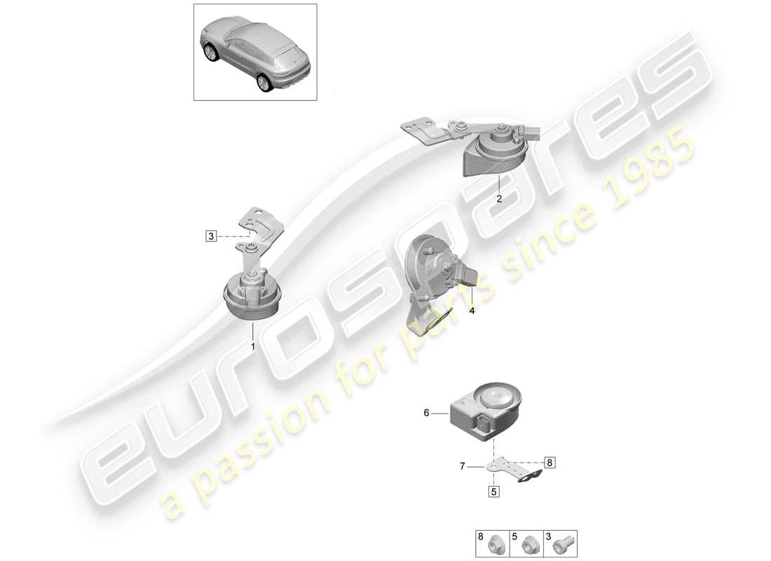 porsche 2019 (macan) diagrama de piezas de la bocina de fanfaria