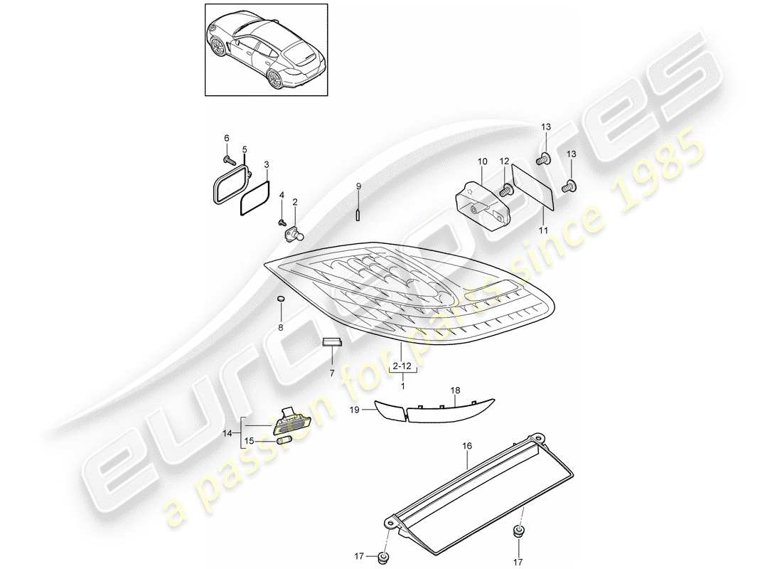 porsche 2014 (panamera 970) diagrama de piezas de la luz trasera