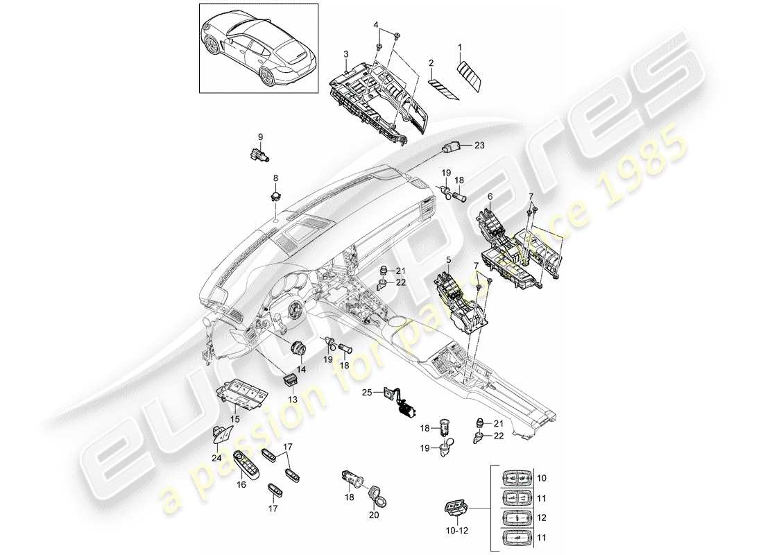 porsche 2016 (panamera 970) interruptor combinado diagrama de piezas