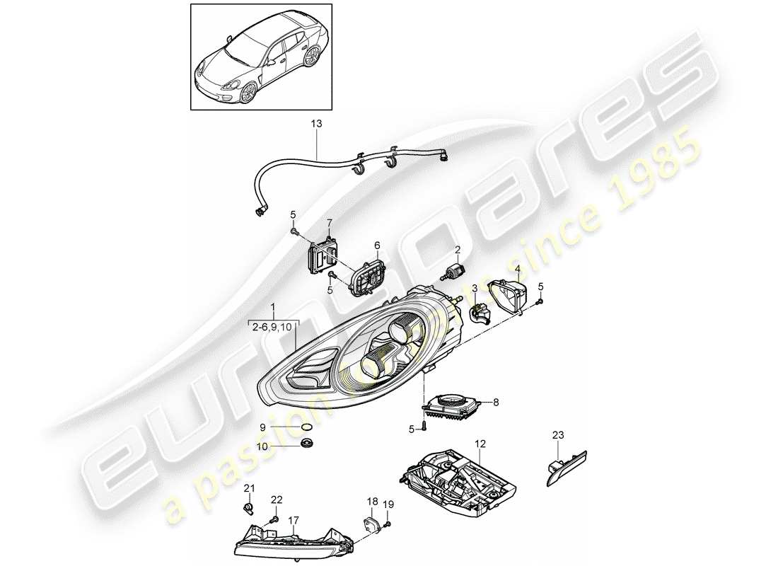 porsche 2016 (panamera 970) faro led diagrama de piezas