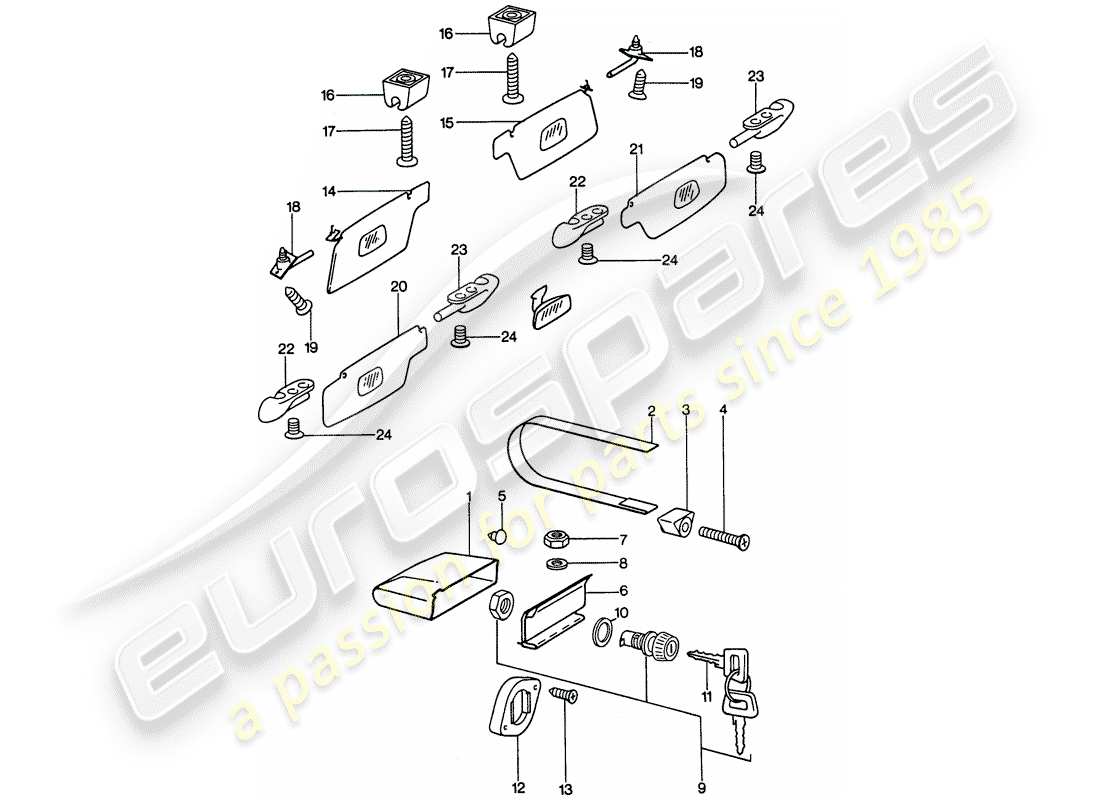 porsche 1977 (911) guantera - visera solar diagrama de piezas