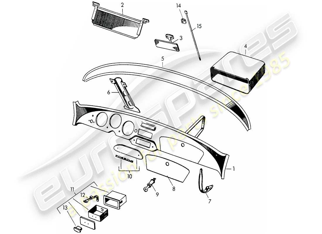 porsche 1954 (356/356a) panel diagrama de piezas